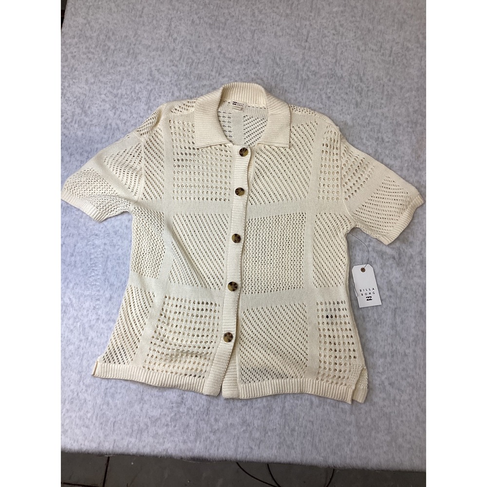 Billabong S/S Cool Down Sweater White‎ Crochet Button Up Cardigan XS 24B073505